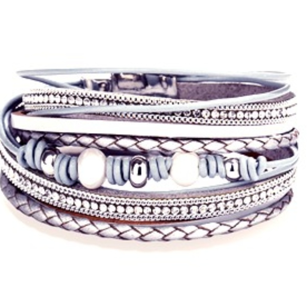 Multiple Layers Leather Bracelet Magnetic Closure